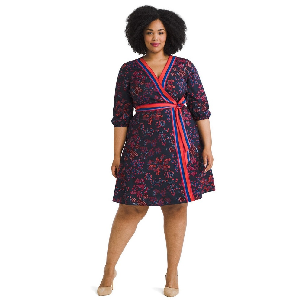 eShakti Womens Dress 14W  Black Red Floral B56-07P